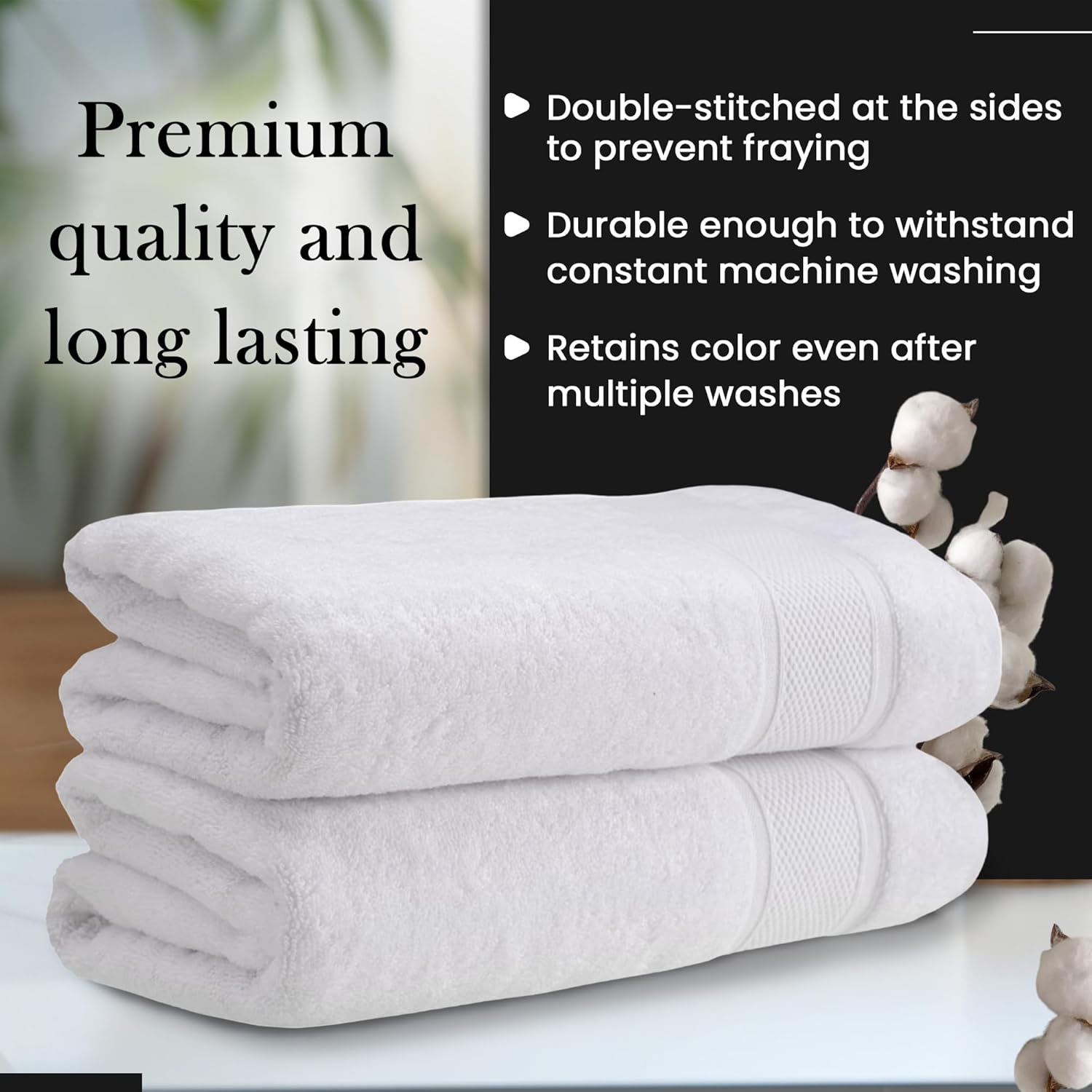 HALLEY 100% Turkish Cotton Bath Towels (Pack of 2) - Hotel & Spa Quality - Super Soft, Quick Drying & Absorbent Towels for Bathroom, Guest Room, Shower, Beach, Bath, Pool, Gym & Yoga - White
