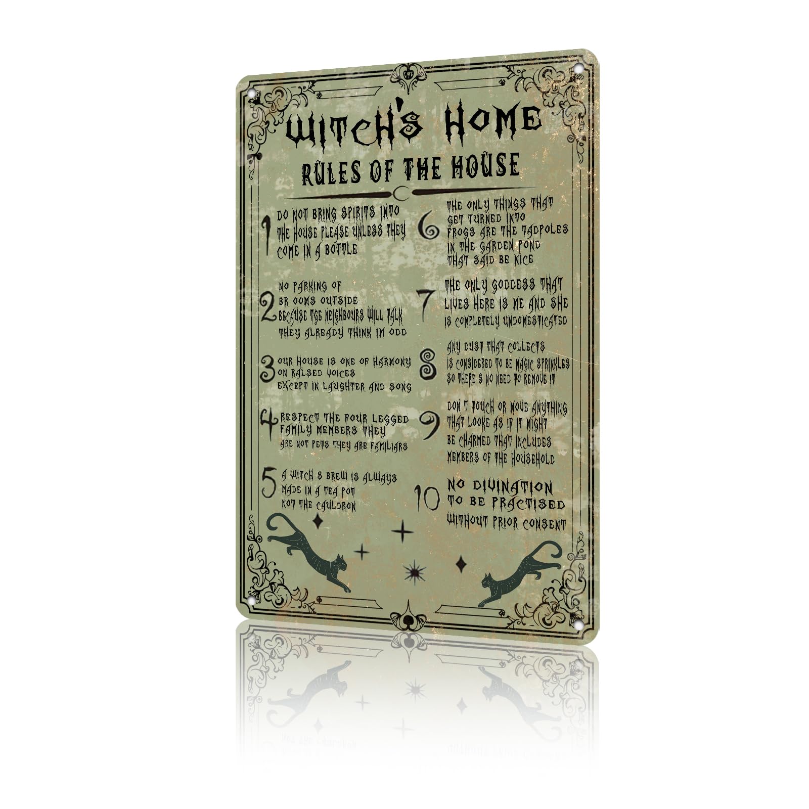 Anceky Sign Witch's Home Rules Metal Tin Sign Funny Wall Decor for Backyard Outside Home Bedroom Kitchen 12×8 Inch