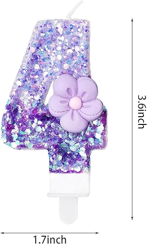 Miniatura 2 de Velas número 4, velas de cumpleaños con número de flor morada para pastel, velas de números morados que crean un ambiente romántico y cálido