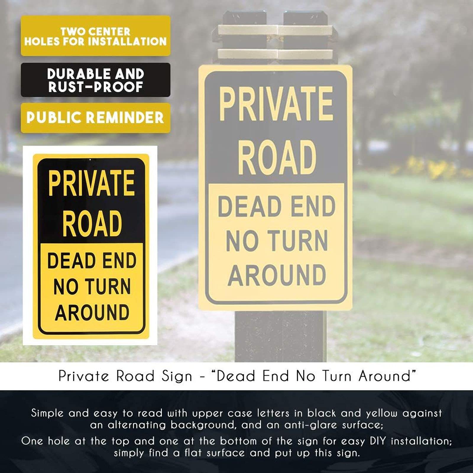 Private Road Sign - Dead End No Turn Around Property Parking