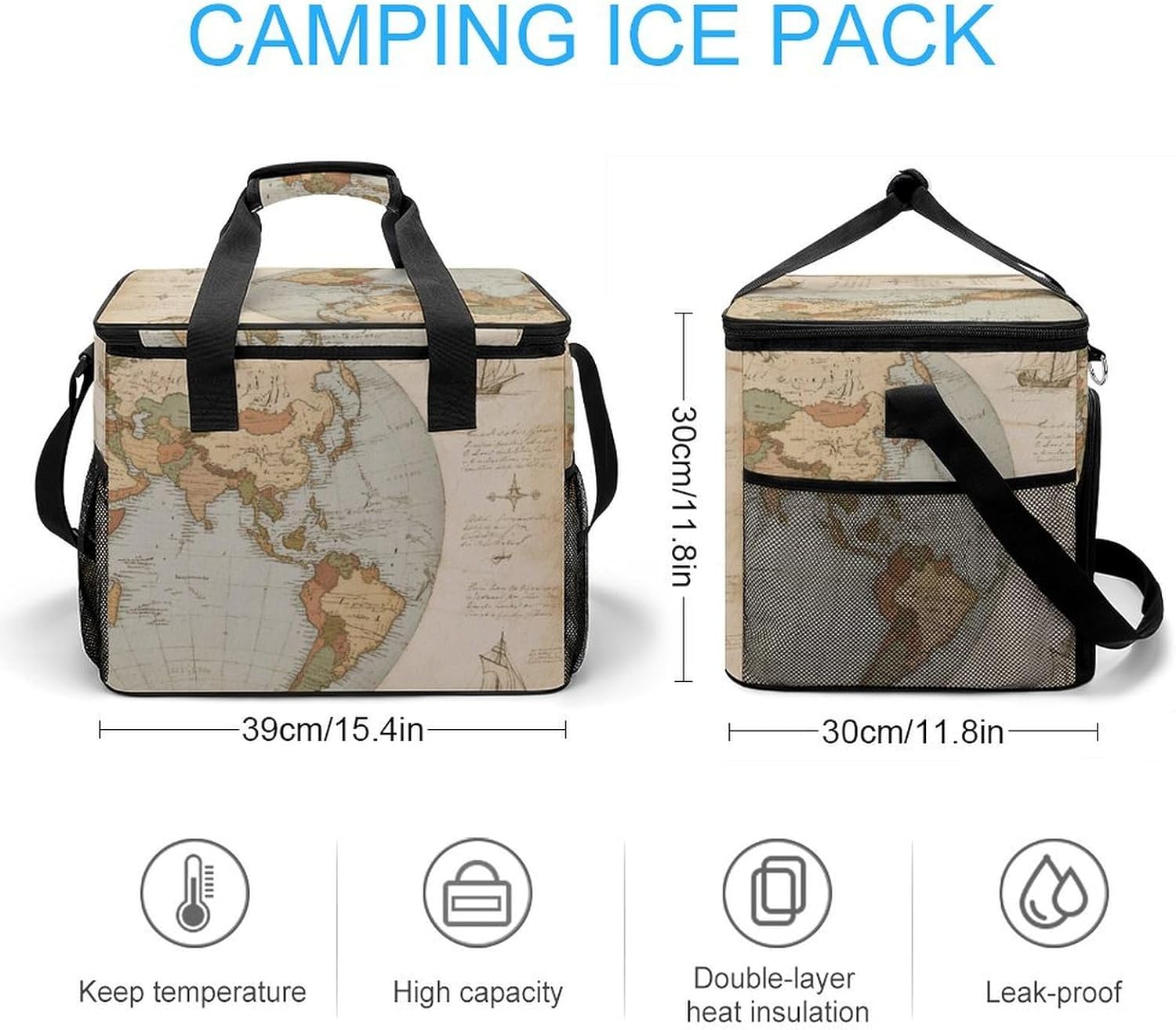 Insulated Picnic Backpack Tote Bag, Large Capacity 30L Paper Map Cooler Bag Leakproof Beach Bags Portable Lunch Box Waterproof Picnic Basket for Beach Camping BBQ