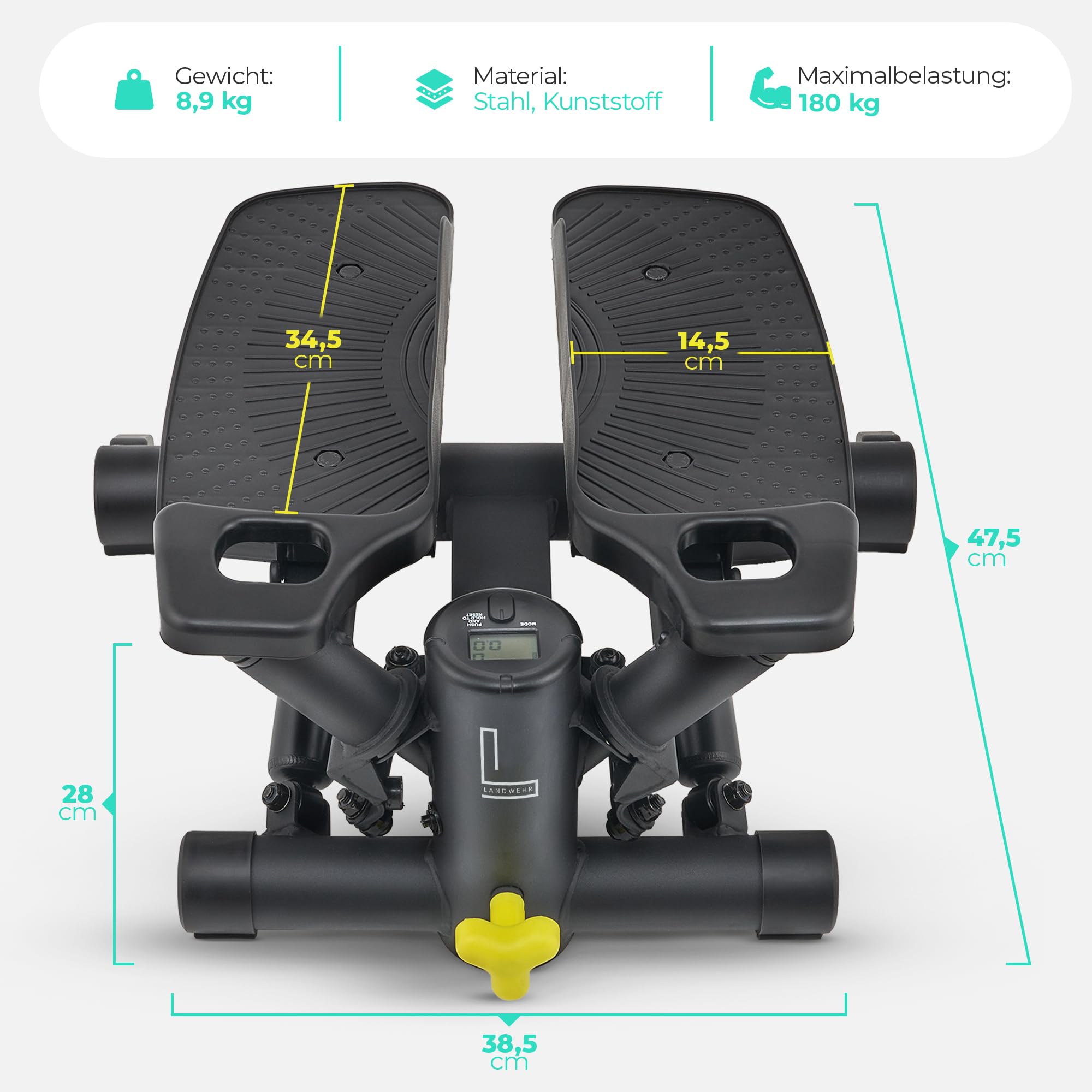LANDWEHR Stepper für zuhause, Treppensteiger Fitnessgerät, bis 180kg belastbar, Stabile Stahlkonstruktion, Schwarz, Starte jetzt Dein Sicheres Training, von Trainern empfohlen!