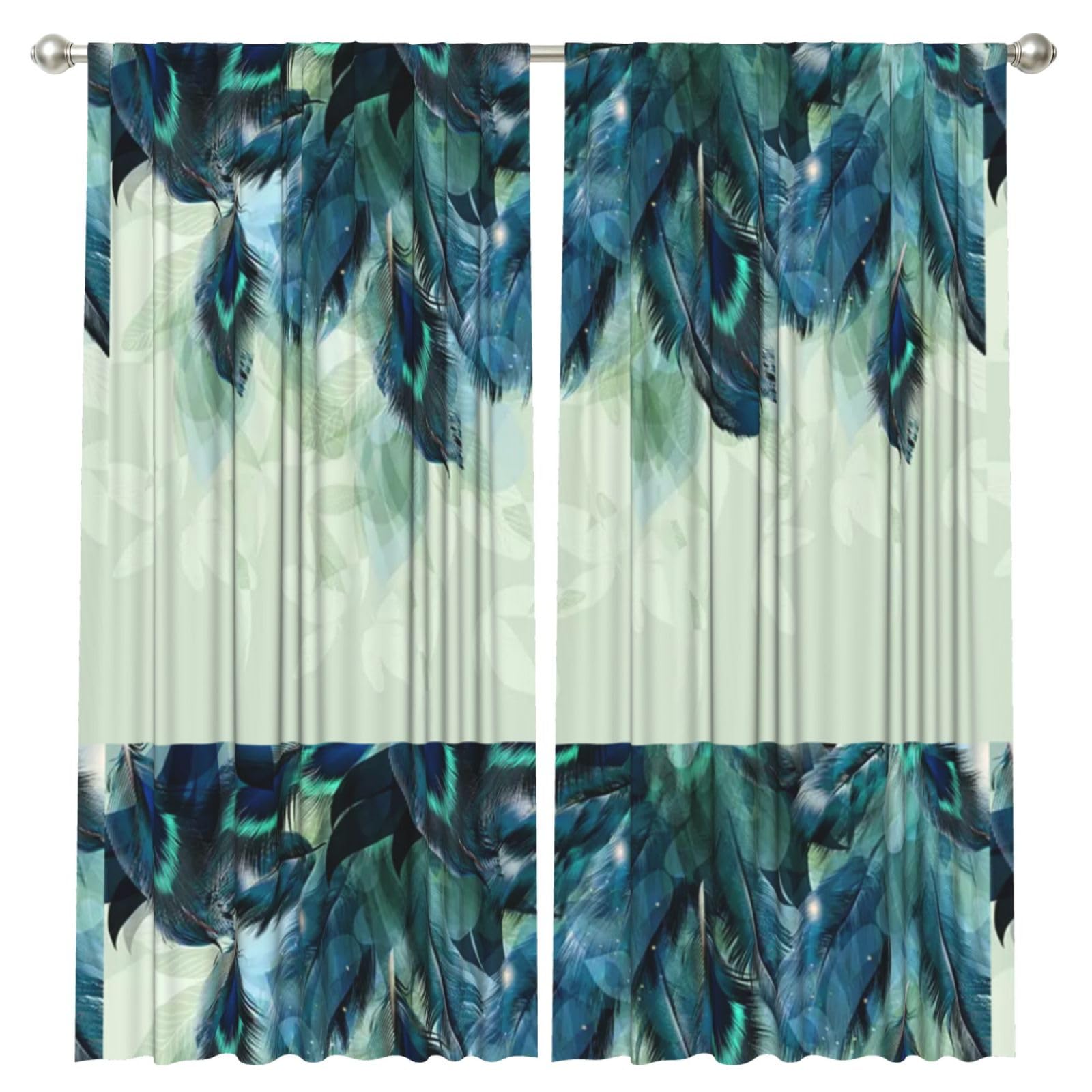 InOmak Peacock Feather Pattern, 2 Panels Window Curtains 52 x 84 Inch Blackout Curtains for Living Room Bedroom