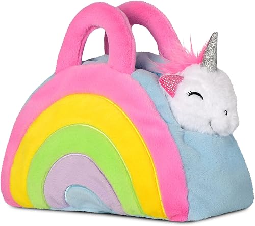 iscream Rainbow Friends - Bolso de peluche de arcoíris de 11 pulgadas y unicornio con detalles bordados para todas las edades