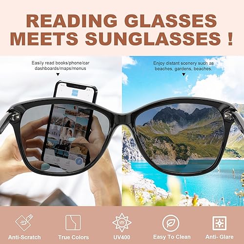 Miniatura 3 de Kisdate - Lentes de sol bifocales de moda superior para mujer, lentes de lectura de sol cuadrados, paquete de 2 unidades para lector al aire libre,
