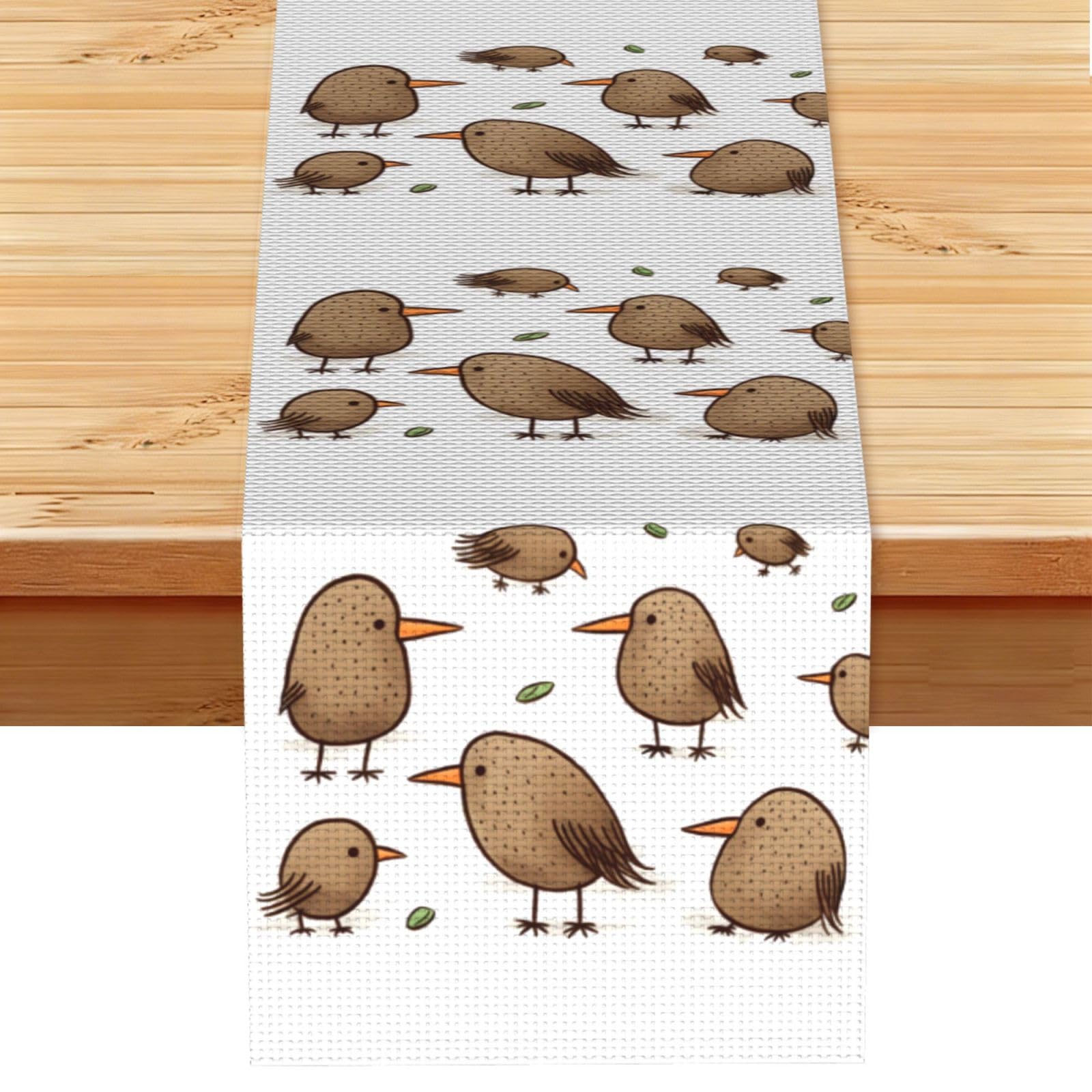 RLDOBOFE Kiwi Birds Cute Table Runner 13x72 Inch Cotton Linen Table Linen Washable Farmhouse Tablecloth Modern Abstract Art Kitchen Dinning Table Decoration for Home Party Decor