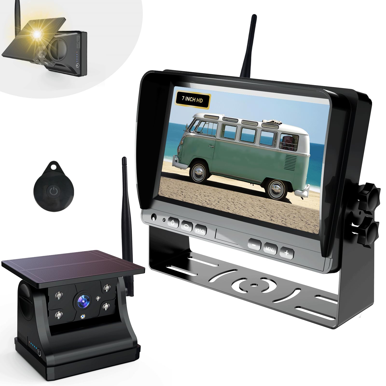 Solar Powered Wireless Rear View Camera, 9900mAh Battery, Magnetic Wireless Rear View Camera with 7 Inch Monitor, Rear View Camera for Truck Tow Hitch 1080P Night Vision for Car, RV