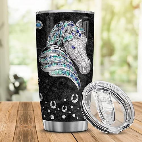 Miniatura 5 de Wassmin Vaso personalizado de caballo con tapa, 20 onzas, 30 onzas, joyería, caballos, acero inoxidable, doble pared, aislamiento al vacío, vasos
