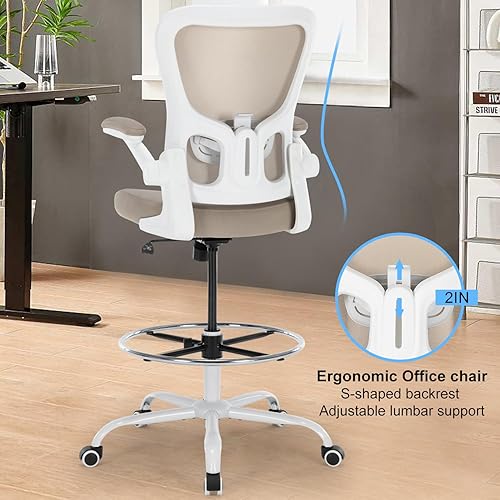 Miniatura 5 de Silla de dibujo de oficina, silla alta ergonómica de escritorio de oficina con altura ajustable y anillo reposapiés, silla ejecutiva de escritorio