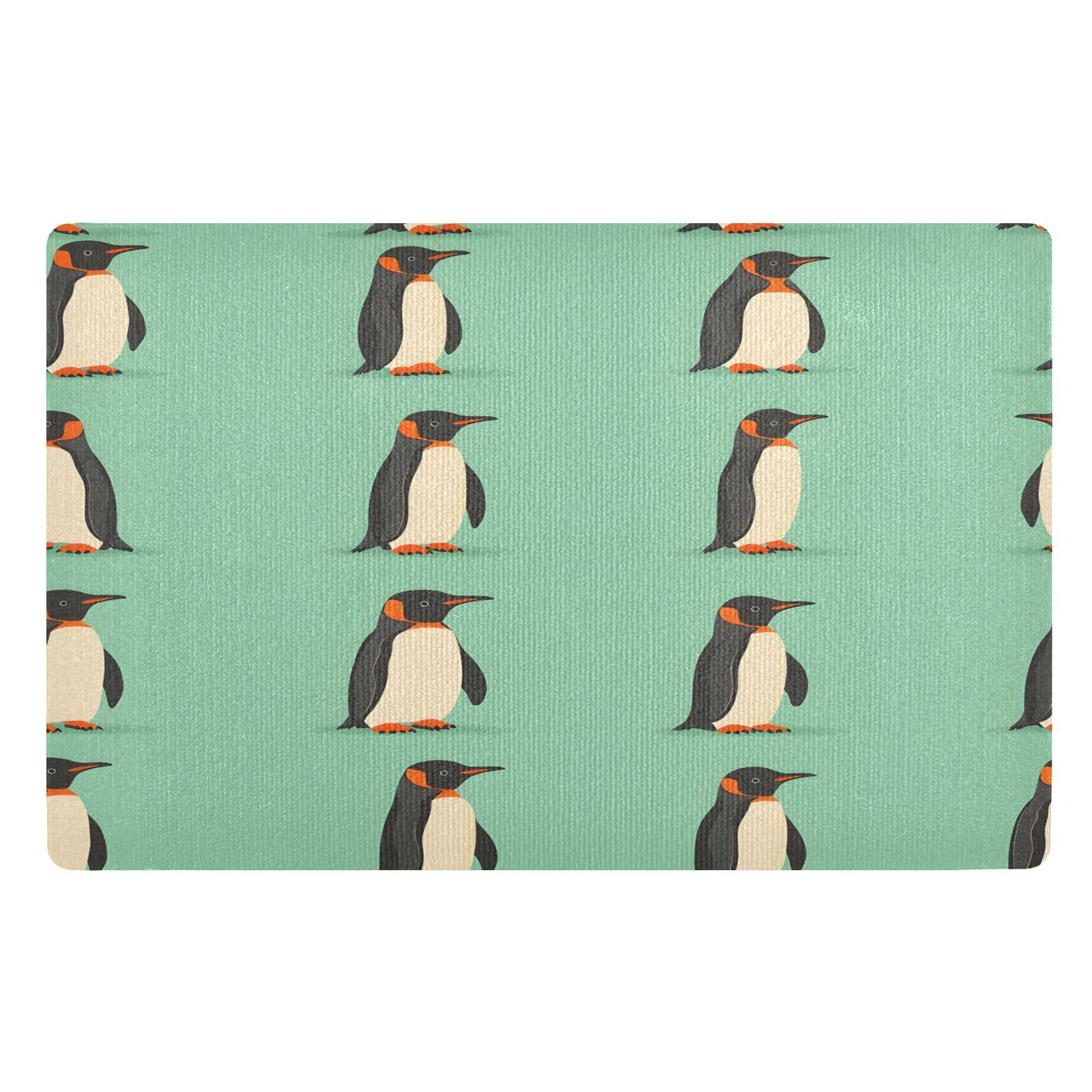 Paillasson pingouin vert 50x80 cm lavable et absorbant pour entrée