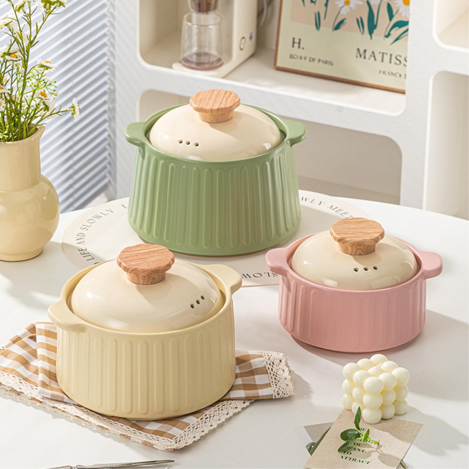 Kremowy wiatrowy ceramiczny garnek domowy żaroodporny garnek chiński styl -4L ceramiczna zapiekanka - jasnoróżowy -1,28 l-4 l