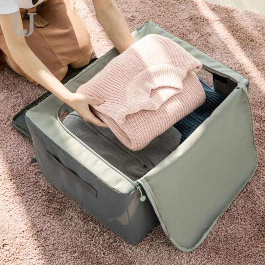 MU Grande boîte de rangement pliable, boîte de rangement en tissu Oxford, fenêtre transparente, support de cadre en acier,gris,M + M