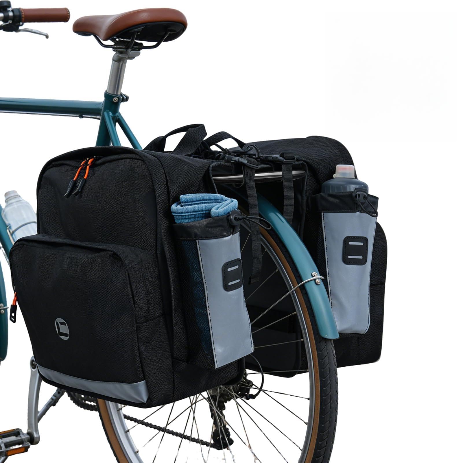 30L Borse per Bici, Borsa Posteriore Bicicletta Impermeabile Borse Laterali Bici Doppia Sacca Riflettente 1680D Nylon Borsa da Portapacchi con Manico per Ciclismo Viaggi Pendolarismo (A)