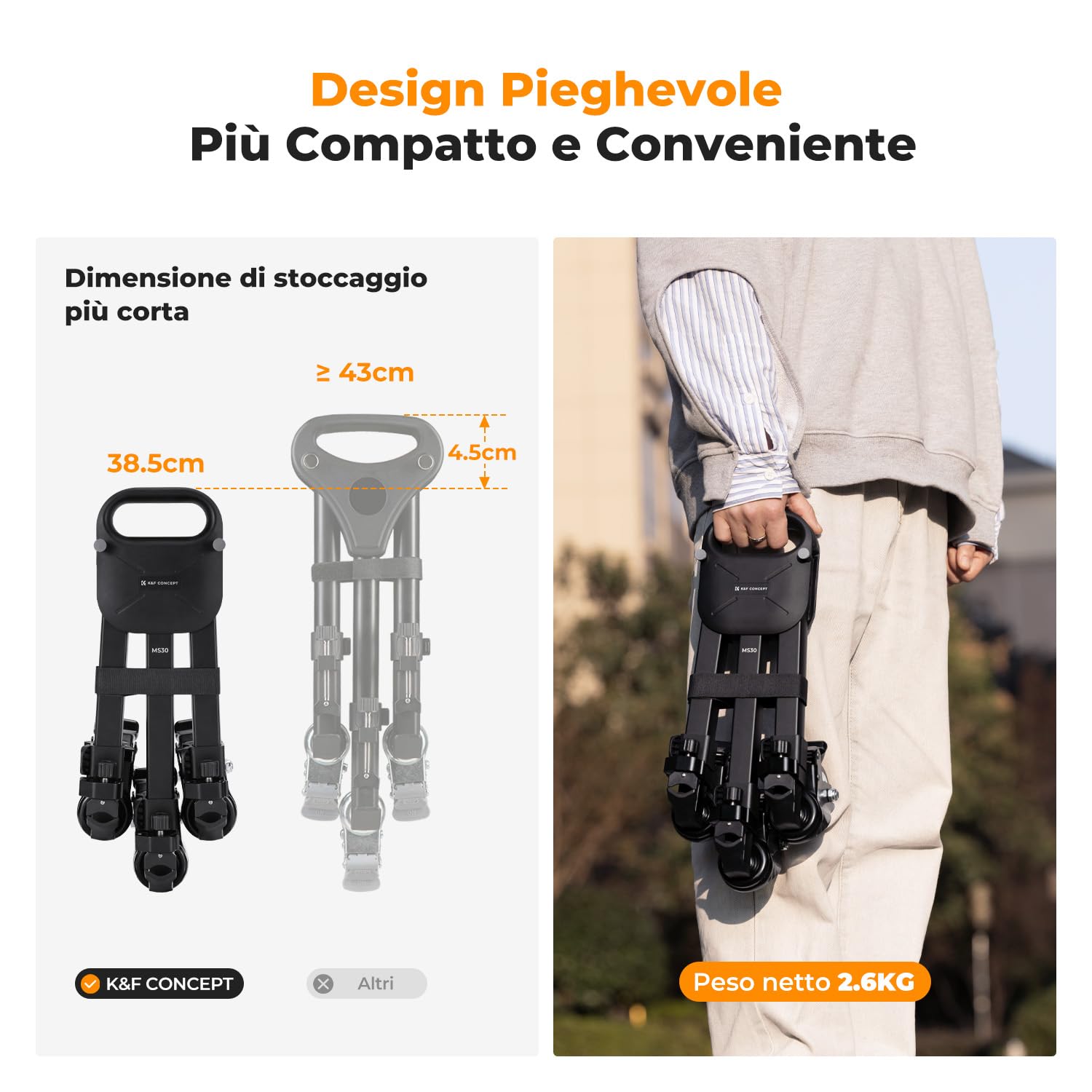 K&F Concept Heavy Duty Tripod Dolly, Carrucola per Treppiede Fotografica Universale con Ruote in Gomma da 3 inch e Gambe Regolabili e Borsa di Stoccaggio per Fotocamera e Videocamera, Max Carico 20kg