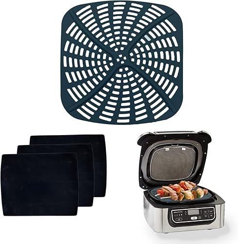 Forros de silicona reutilizables para freidora de aire y 3 alfombrillas resistentes al calor compatibles con parrilla Ninja Foodi 5 en 1 AG301,