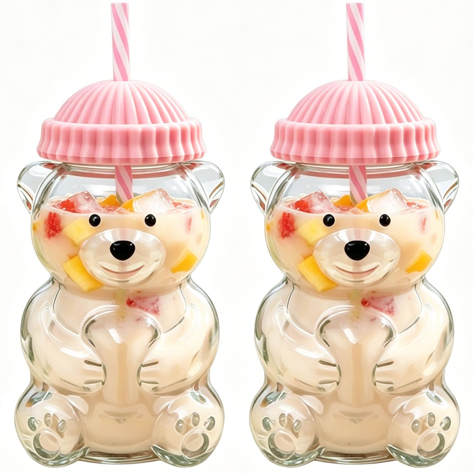 Gzwallxi New Glass Bear Straw Cup 2-Pack