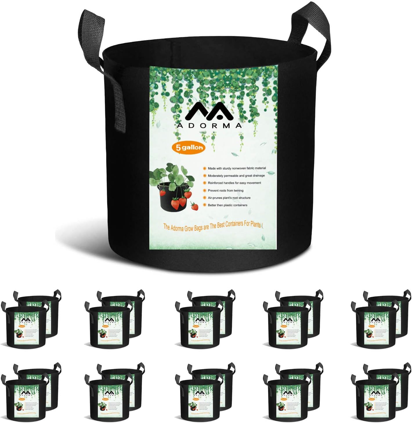 20-Pack 3 Gallon Grow Bags, Heavy Duty Aeration Fabric Pots with Handles,300G Thickened Nonwoven Pots for Plants/Vegetables/Flowers