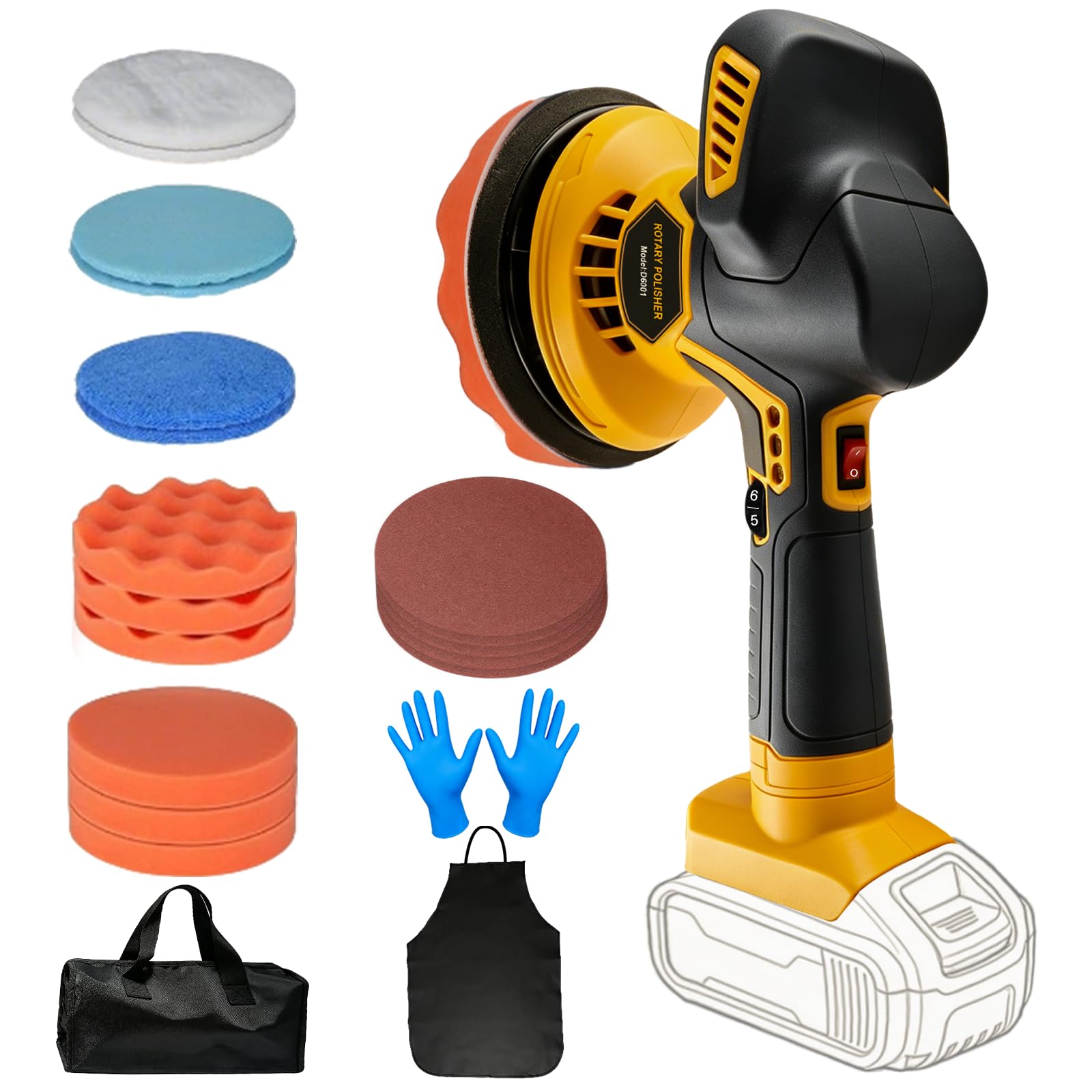 6" Cordless Rotary Car Buffer Polisher for Dewalt 20V MAX Batteries