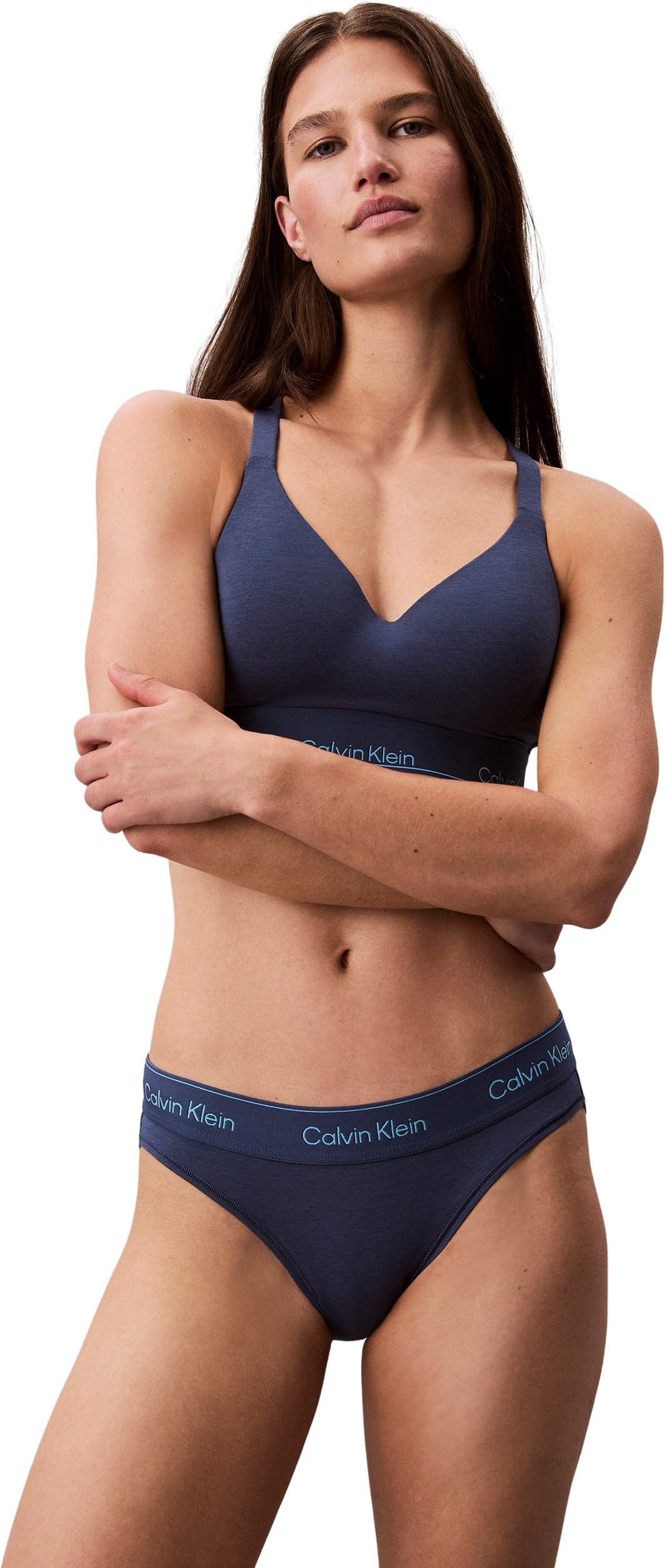 Calvin Klein Women’s Bikini Briefs with Logo Waistband, Blue (Dark Denim), L