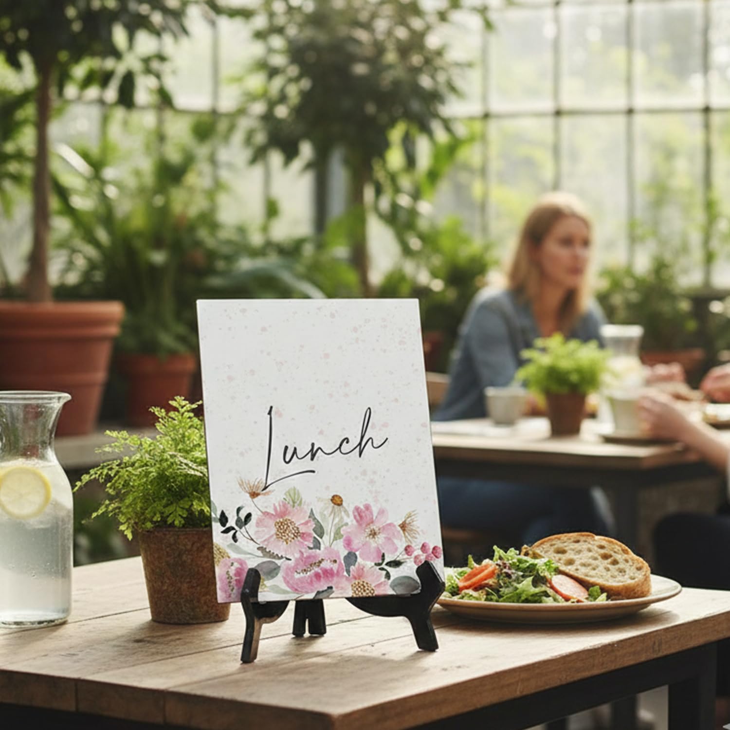 Lunch Table Sign with Easel, Floral Watercolor Design (6" x 8") image 5