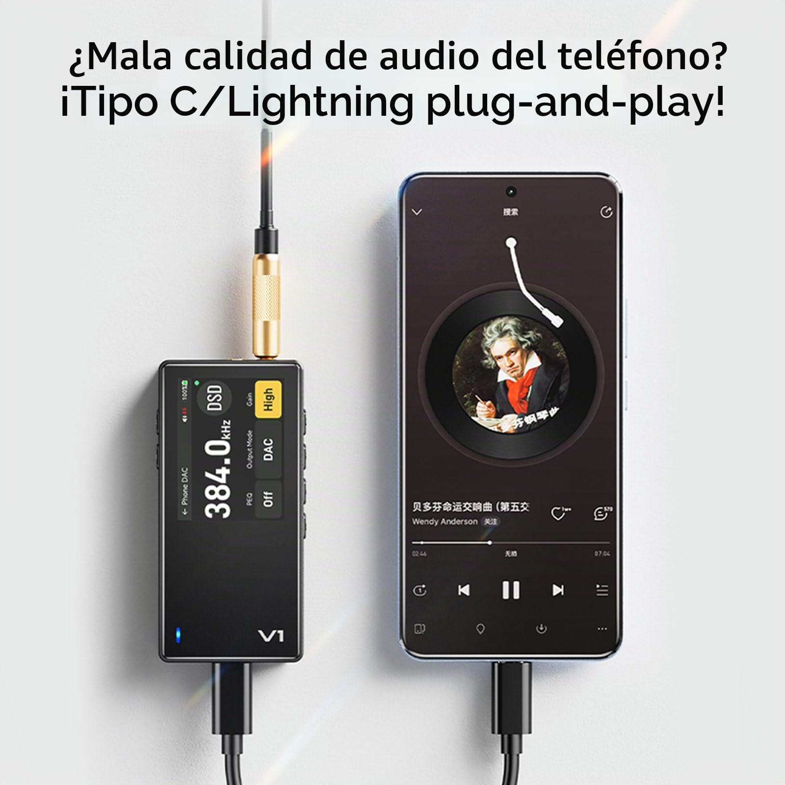 TempoTec Variations V1 - Reproductor de música HiFi portátil, reproductor de audio digital con Bluetooth 5.1, conector para auriculares de 4,4 mm y 3,5 mm + clip negro en la parte posterior