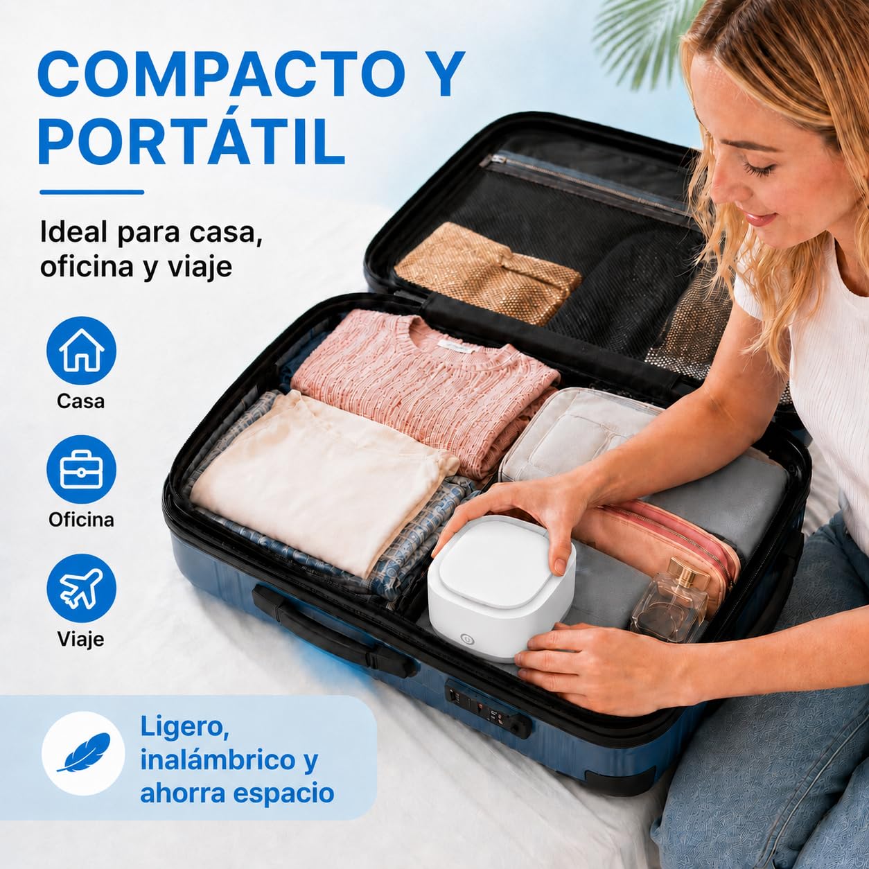 Limpiador Ultrasonidos Dental para Férulas y Retenedores (Blanco) | Depósito de 200ML, Limpieza por Ultrasonidos de 45kHz con 24W, Batería 4000mAh y 4 Lámparas UV para Dentaduras y Joyas