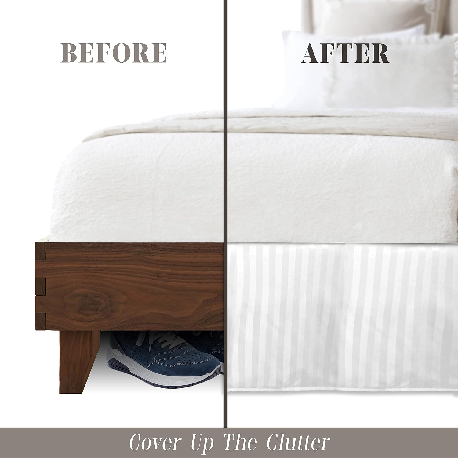 Elegant Comfort 1-Piece Striped Bed Skirt, 1500 Thread Count Egyptian Quality, Stylish Design, Pleated for a Clean Look- Easy Care, Wrinkle and Stain Resistant, Stripe, Queen, White
