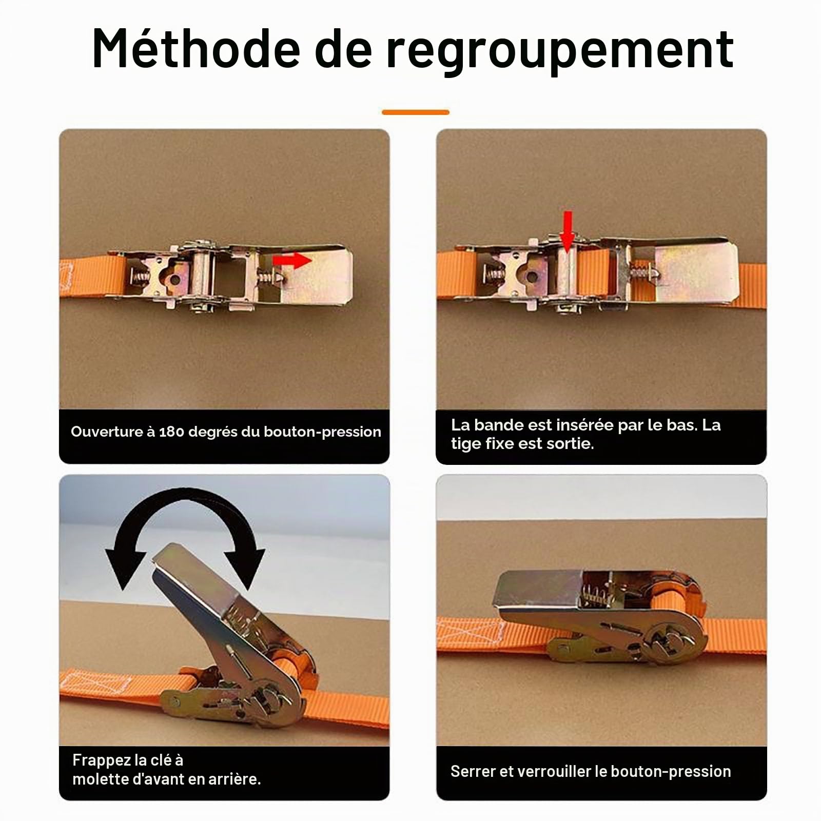 Lot de 2 sangles d'arrimage de 15 m de long avec serrure à cliquet, 800 kg, largeur 25 mm, avec cliquet, sangles de fixation réglables pour charge fixe
