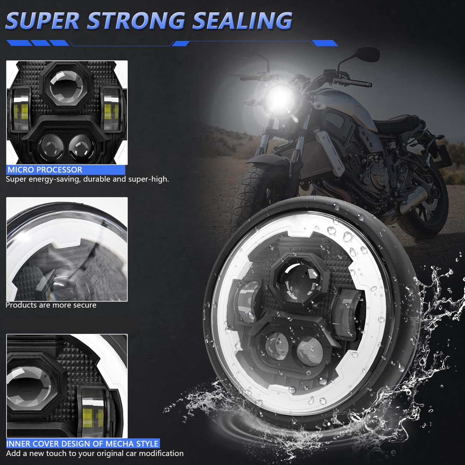 Dirt Bike Reflektor 7-calowy reflektor LED motocyklowy z obudową i kątem kierunkowskazów świateł drogowych/martwych(Type 1)
