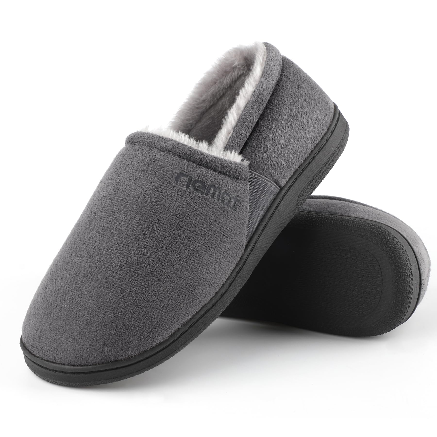 riemot Mokassin Hausschuhe für Herren, Memory Foam, warm gefüttert, EU42-47 | Warmes Fleecefutter, Veloursleder-Optik, weicher Memory Foam und TPR-Sohle für Zuhause und kurze Wege