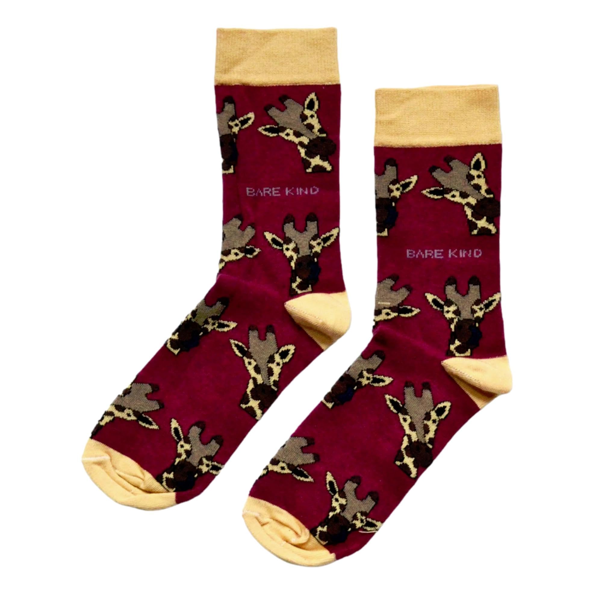 Bare Kind Unisex Burgundy Save The Giraffes Novelty Ankle Socks Adult Uk Size 7-11