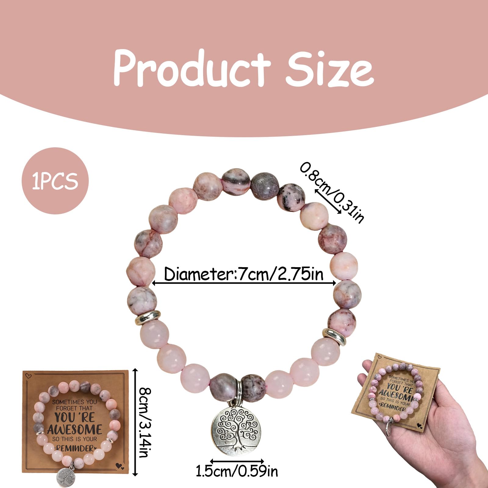 8 mm Beaded Healing Stones Rose Quartz Pink Zebra Jade Bransoletka dla kobiet, bransoletka z kamieni leczniczych do jogi i czakry, dla kobiet, par i przyjaźni