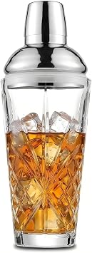 Cut Crystal Cocktail Shaker with 0.5-1-1.5oz Measured Jigger Cap | 18.5oz Glass Martini Shaker, Drink Shaker for Espresso,Home Bar, Bartender Gift, Holiday