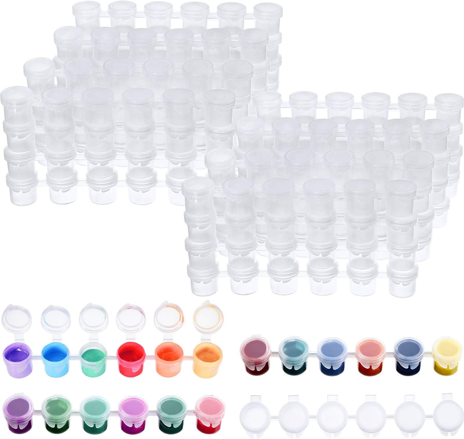 Zonon 80 Strips 480 Pots Empty Paint Strips Paint Cup Pots Mini Paint Pots Strips Clear Storage Containers for Classrooms Schools Paintings Art Festivals (5 ml)