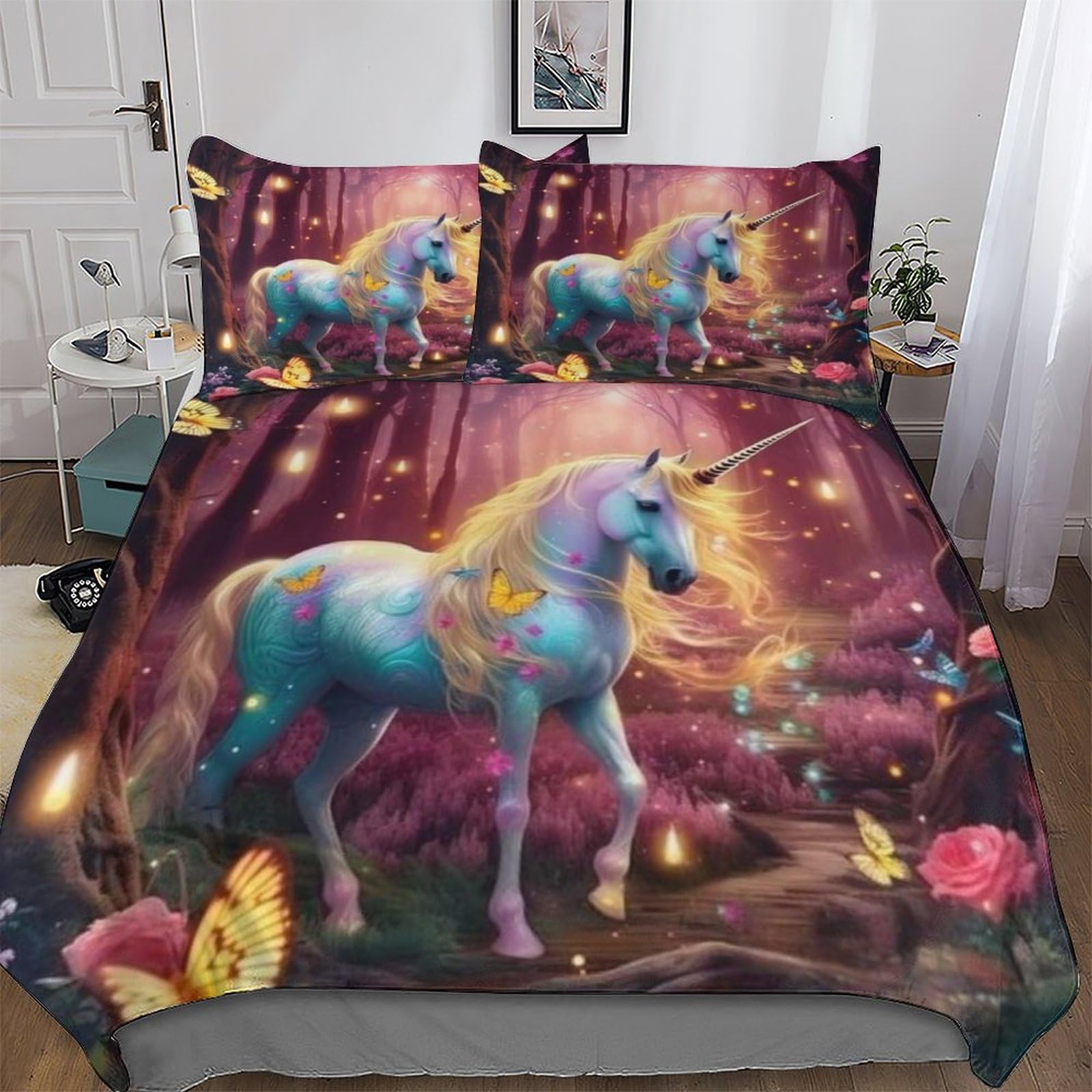 Housse de couette cheval anti-acarienne parure lit double douce pour peau sensible