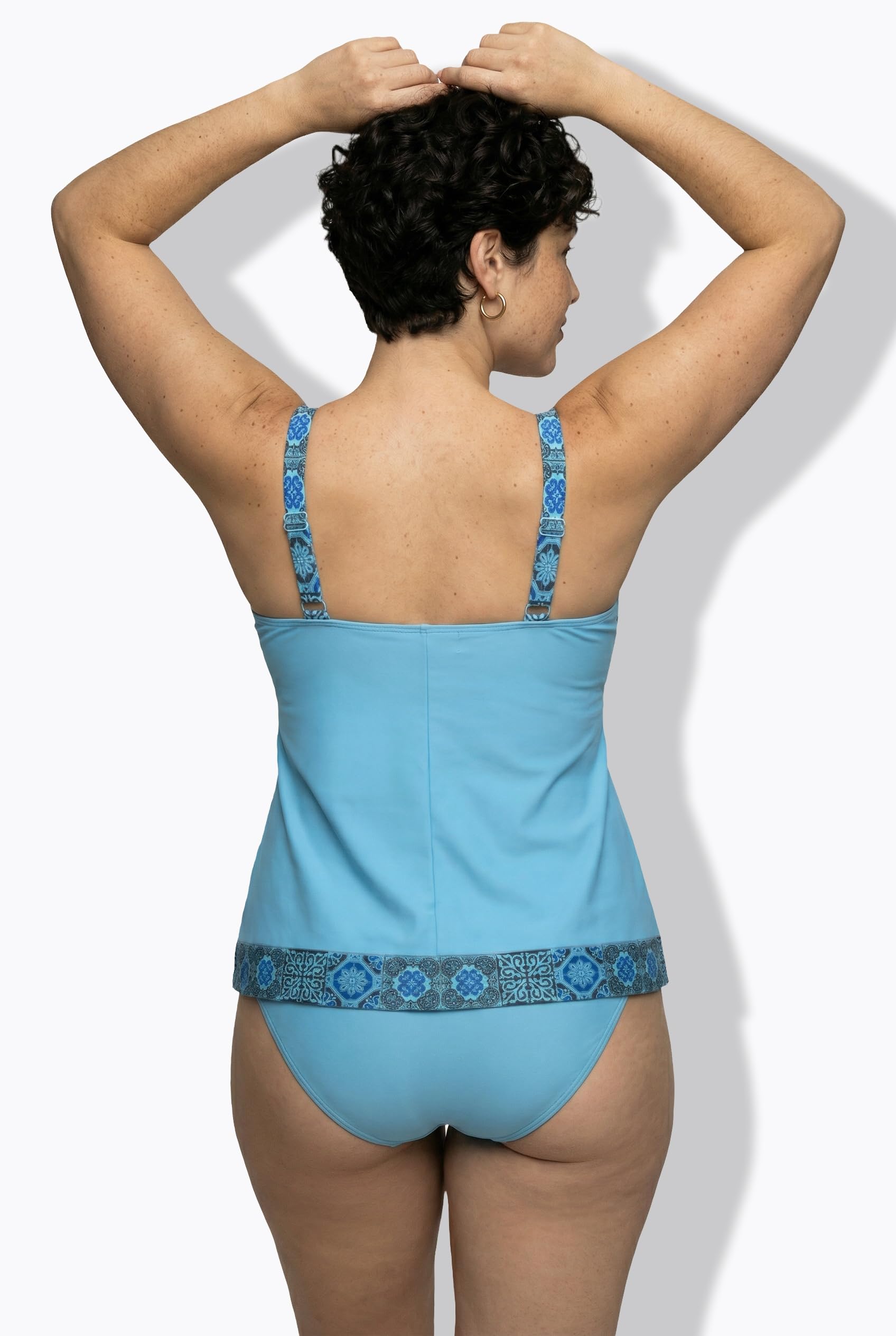 Ulla Popken Femme Grandes Tailles Tankini Motif Vacances au Bord de la mer, Bonnets Souples, Bretelles réglables Saphir Clair 58 847199713-56