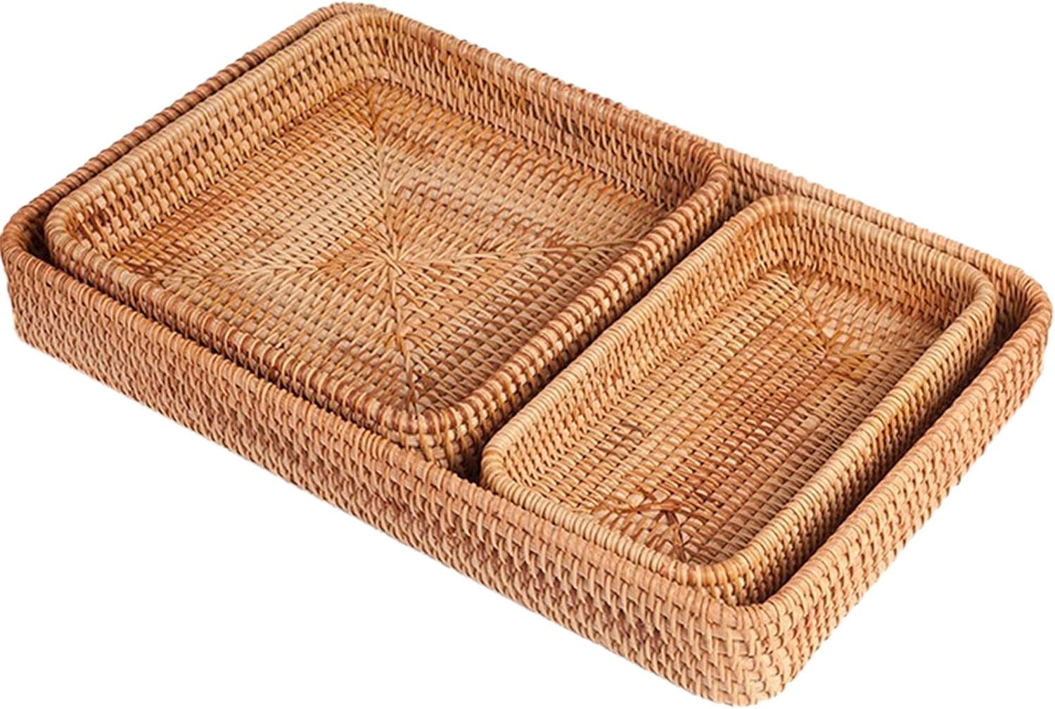 ChezMax Rattan Basket Organizing Storage Wicker Baskets Rectangle Organizer Guest Towel Holder for Bathroom Countertop Accessories Decorative Wicker Tray