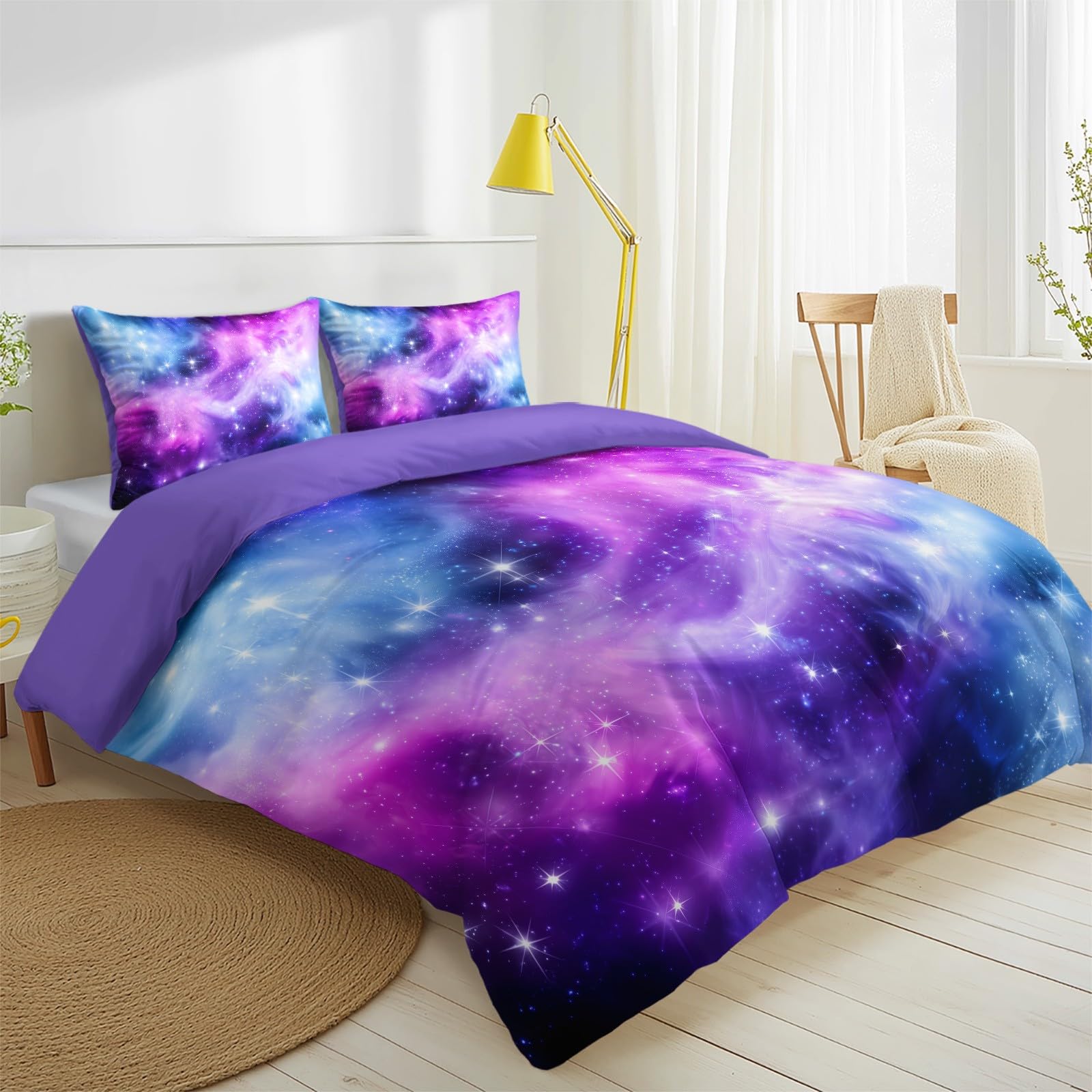Generisch Science-Fiction Komplet pościeli z motywem kosmosu, mgławicy, galaktyka, 240 x 220 cm, 3-częściowy zestaw dekoracyjny, poszewka na kołdrę z mikrofibry z 2 poszewkami na poduszkę 80 x 80 cm