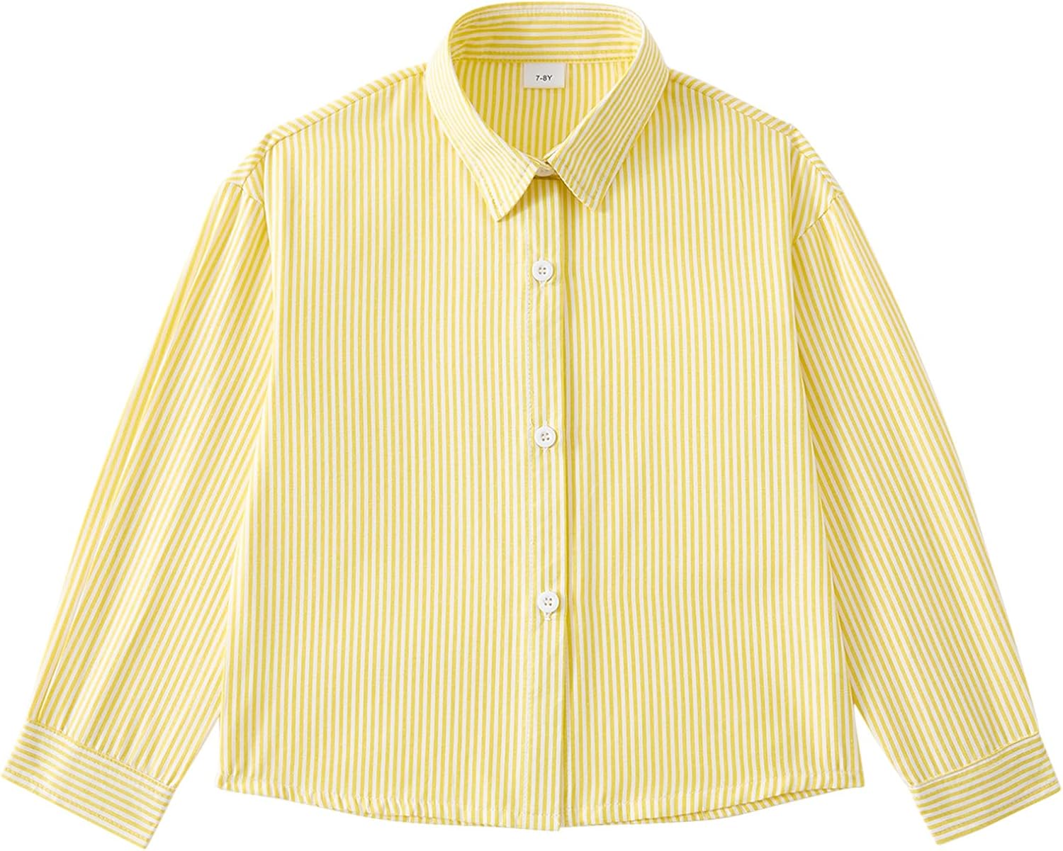 5Y-12Y Girls Button Down Shirts Striped Classic Casual Long Sleeve Collared Girls Western Shirt