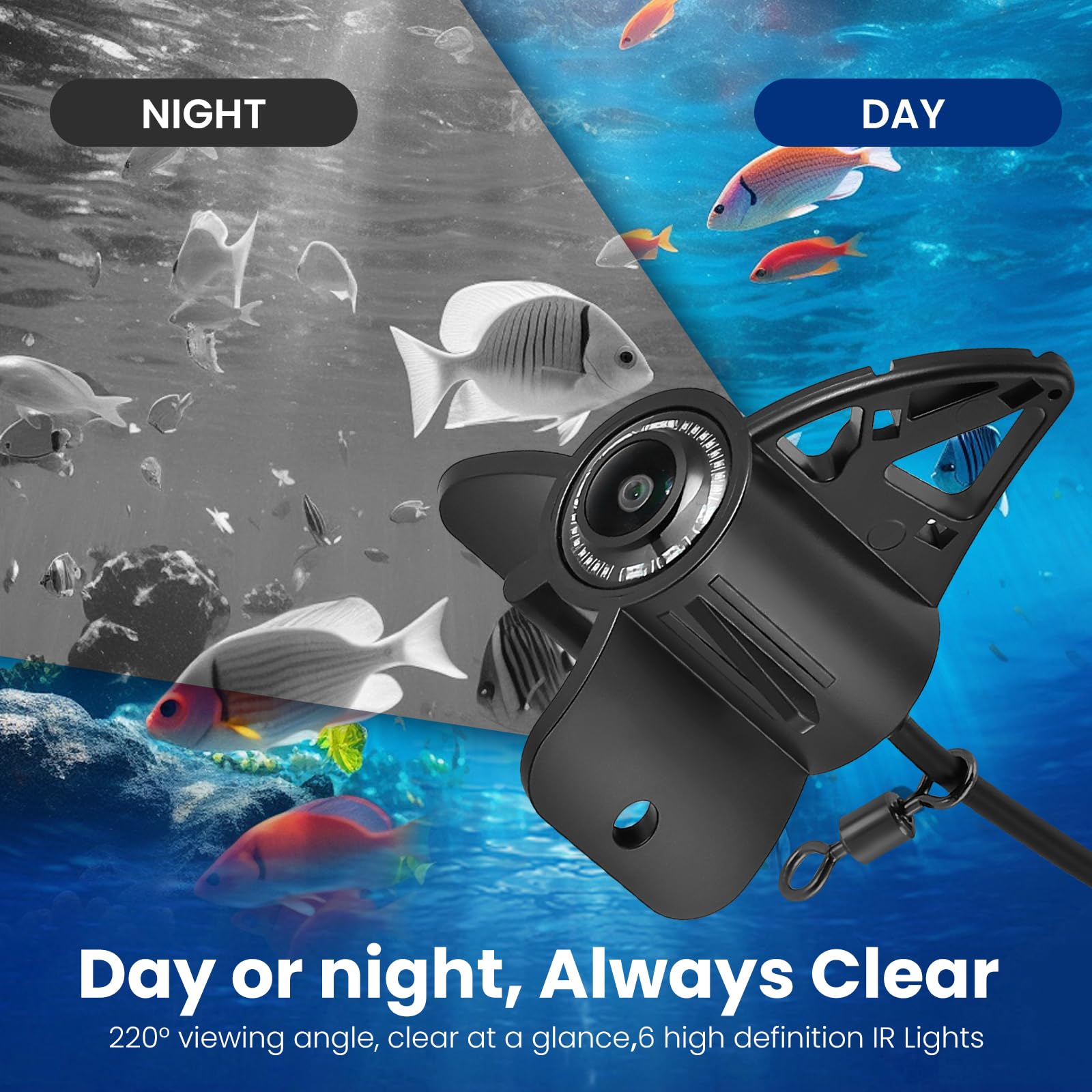 Ecoscandaglio da Pesca, con Telecamera Subacquea, Display IPS 4.3 Pollici, Cavo 30m, Visione Notturna Infrarossi Grandangolo 220°, Impermeabile IP65, per Pesca in Mare, Fiume, Lago e su Ghiaccio