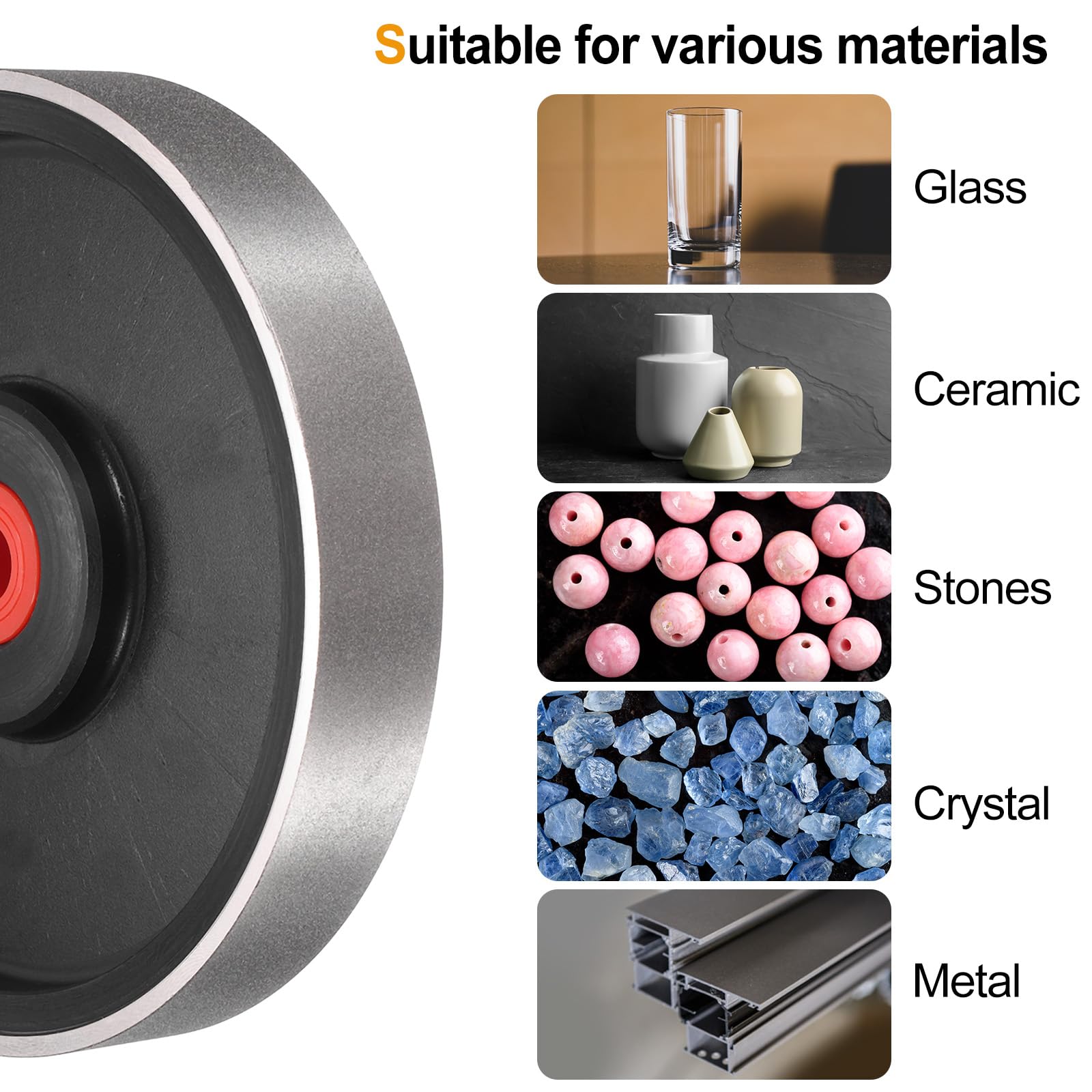 sourcing map Rueda lapidaria de diamante de 6 x 1 pulgada con agujero de eje de 1 pulgada, ruedas de molienda de joyería de grano 400 con reductores, para piedra, mármol, gema, vidrio, cerámica,