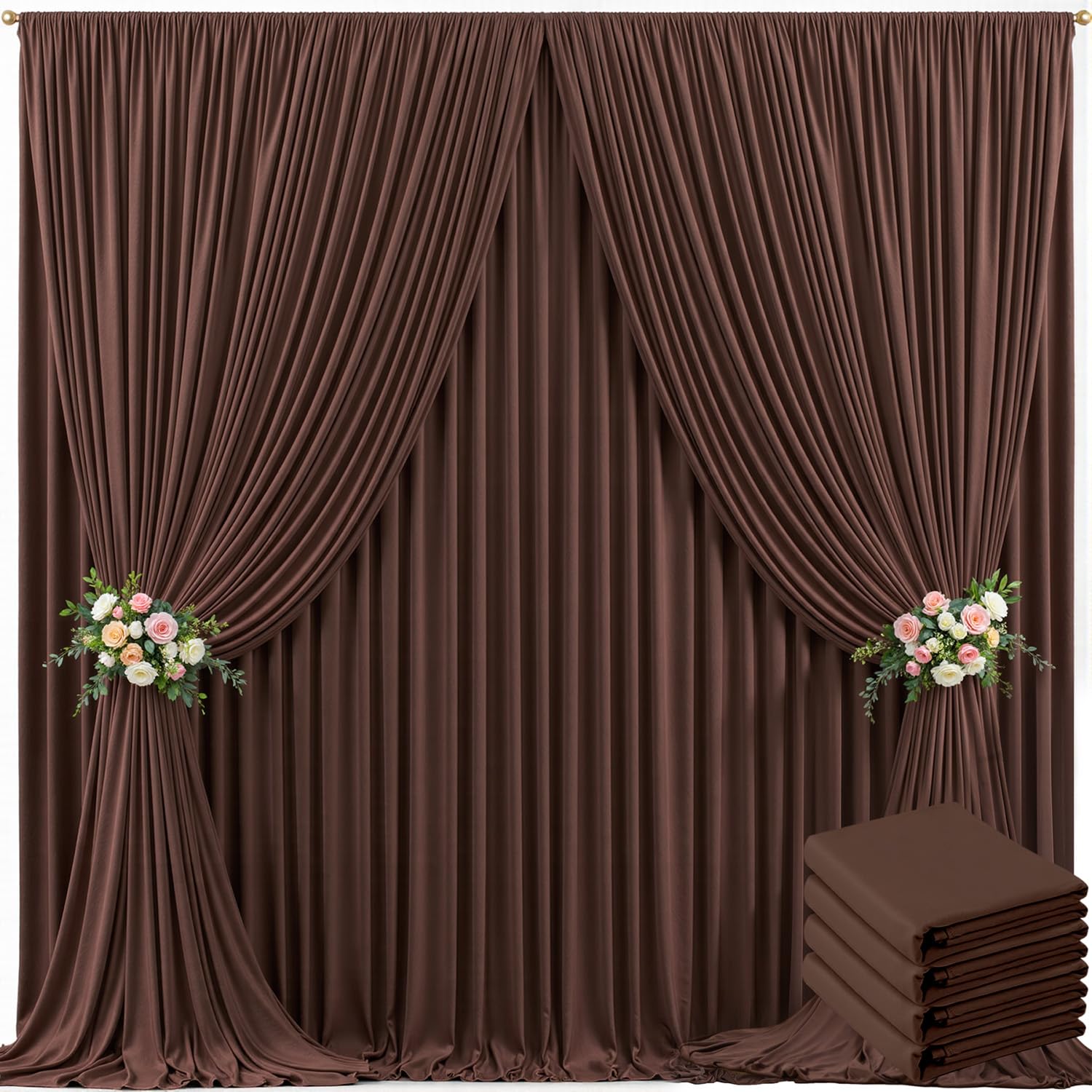 Photo 1 of 20ft x 10ft Brown Backdrop Curtain for Parties Wedding Brown Wrinkle Free Backdrop Drapes Panels for Baby Shower Gender Reveal Birthday Photo Photography Polyester Fabric Background Decoration