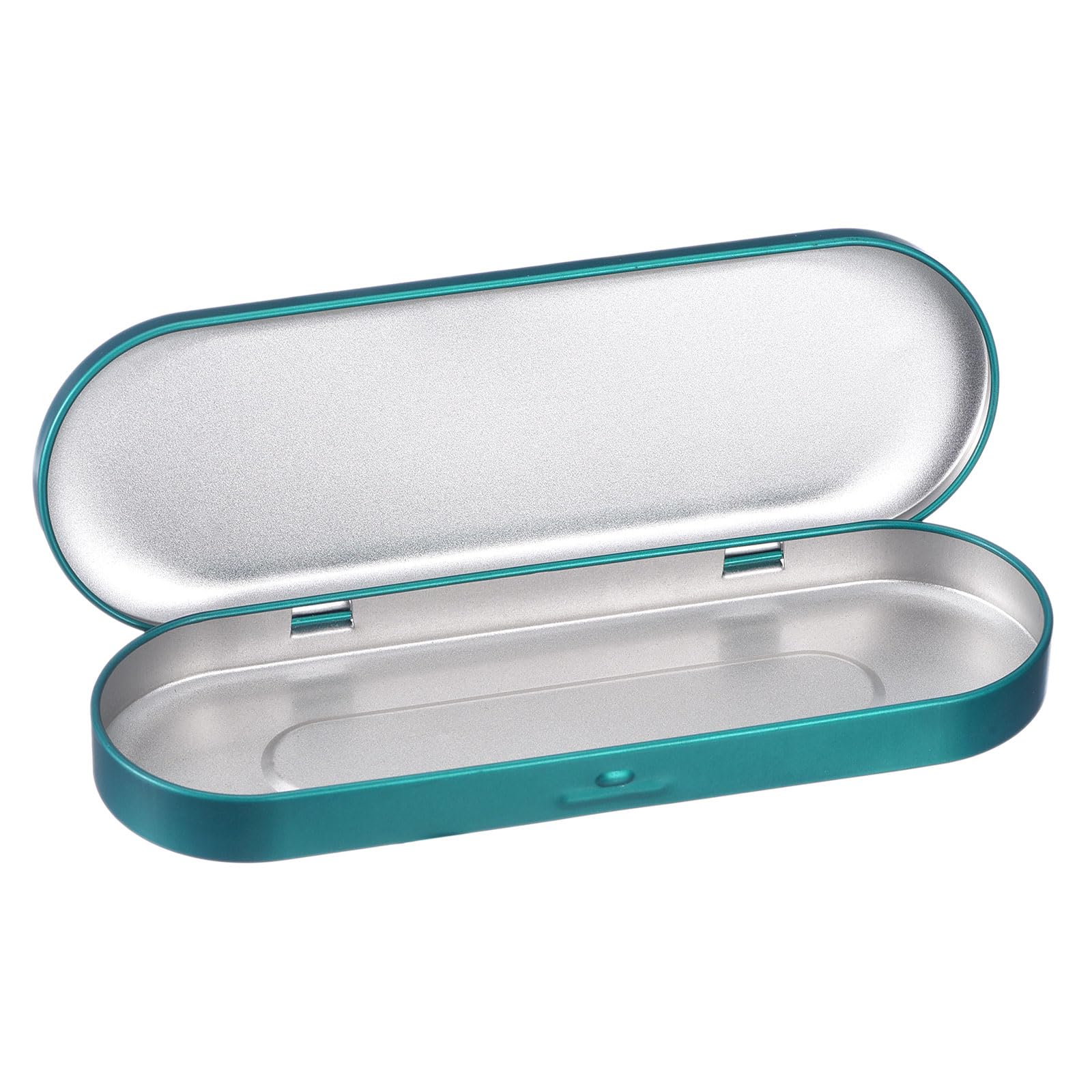 sourcing map 1 Pcs Metal Tin Box Container, 6.9x2.4x0.7 Inch Oval Empty Hinged Lid Box Mini Portable Storage Containers for Candy Drawing Pin Crafts, Green