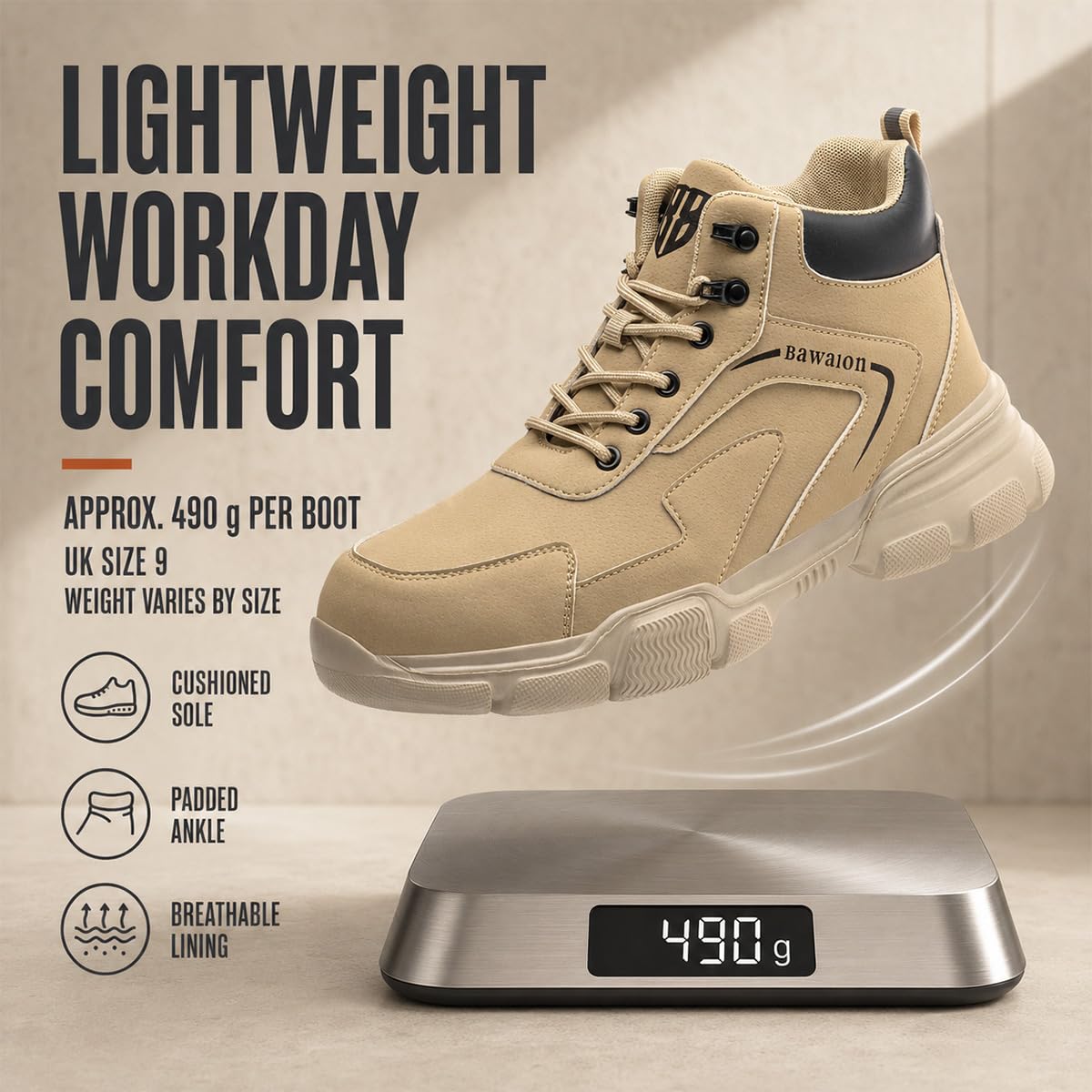 Nasogetch Buty ochronne męskie buty robocze damskie stalowe noski buty lekkie buty ochronne wygodne, Khaki, 38.5 EU