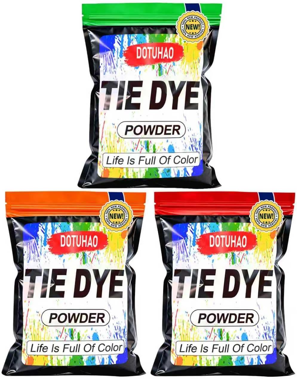 Tie Dye Powder Kit, 3 Colors - Red, Orange, Green Clothing Dye, Fabric Color Dye, Permanent & Washfast Powder Tie Dyes, Creative Dyes for Clothes(3 Colors, 2 OZ)