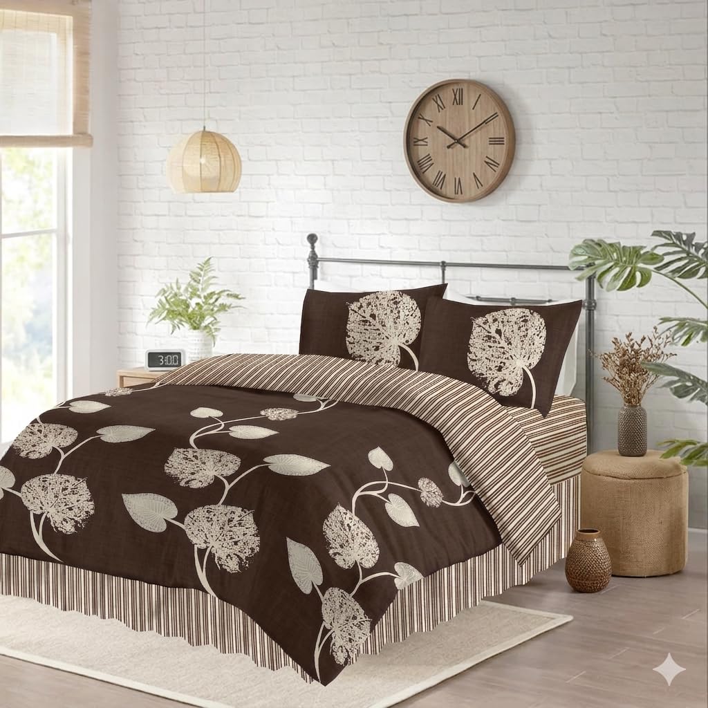 CHARKHAH Floral Duvet Cover Set Double – Polycotton Bedding Set with Valance Sheet, 2 Pillowcases & Button Closure – Easy Care Fitted Sheet Quilt Cover Set