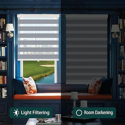 Miniatura 2 de Persianas de cebra para ventanas, persianas enrollables estilo cebra sin cordones de tamaño personalizado, persianas enrollables opacas de doble