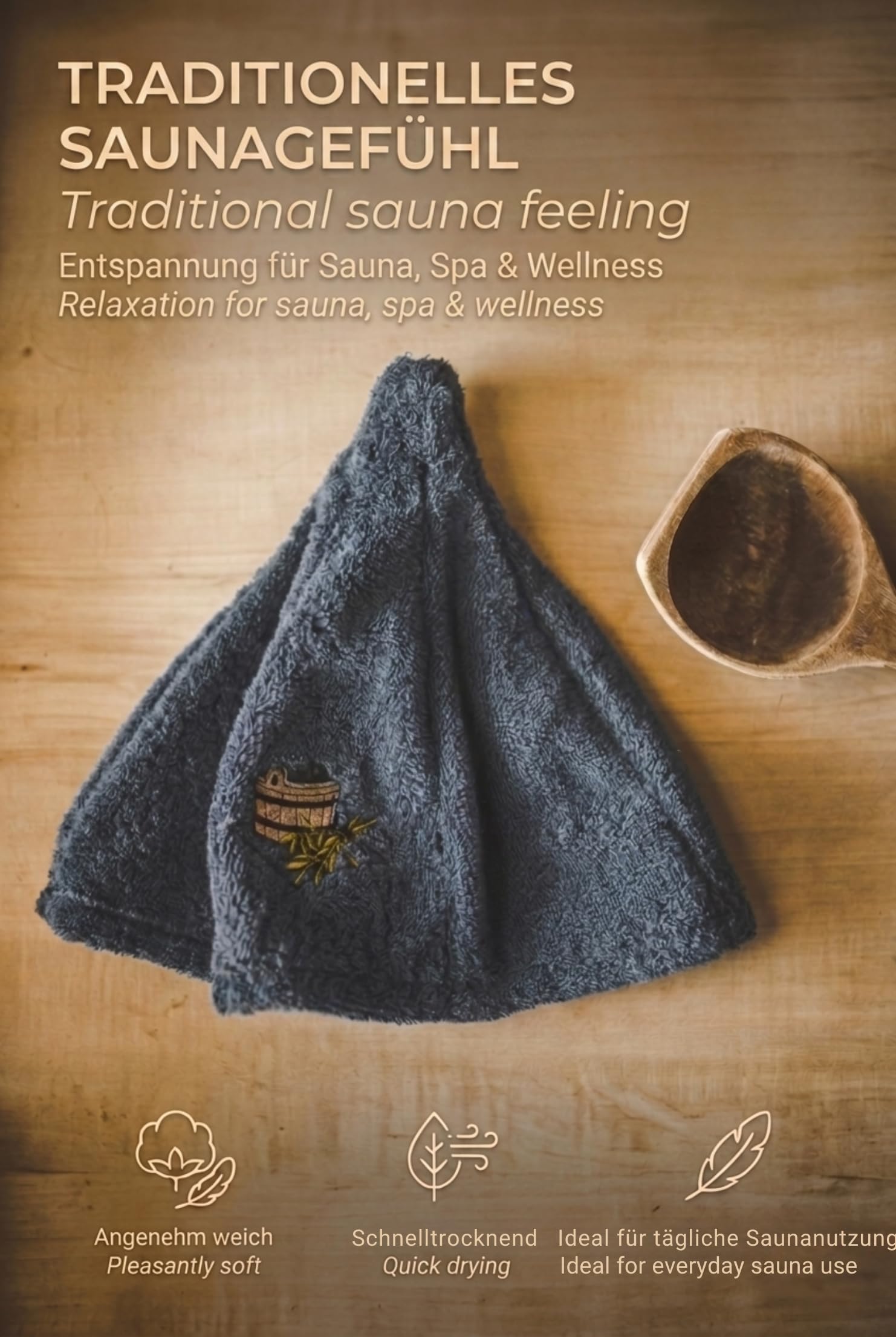 Bonnet de Sauna en Laine avec Broderie, 6 Couleurs, Casquette de Bien-être pour Homme et Femme