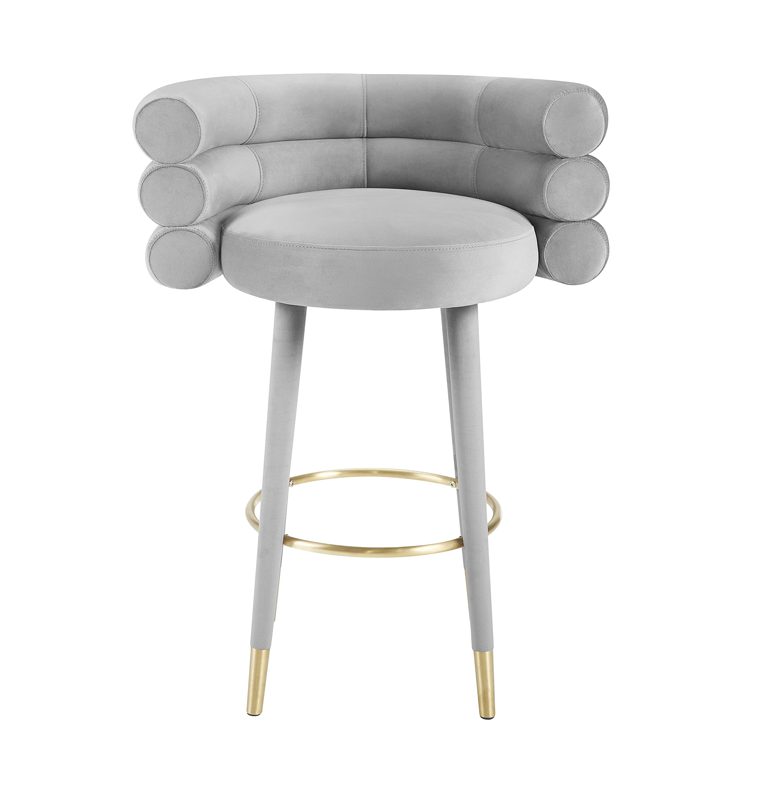 Tov Furniture Betty Stylish Velvet Upholstered Barstool with Gold Tipped Legs (Grey)