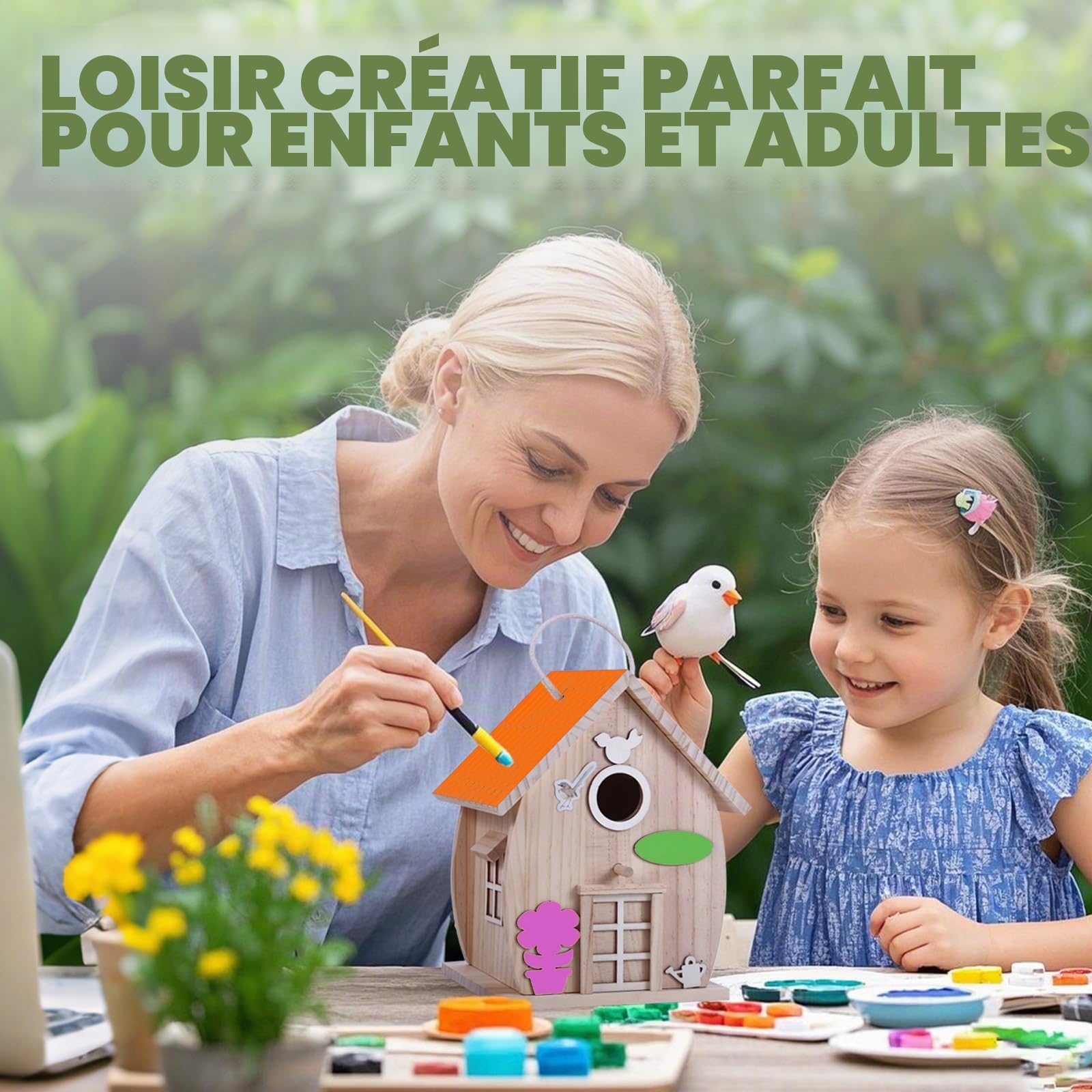Kit de nichoir en bois à faire soi-même pour adultes à construire, travaux manuels de boiserie extérieure avec peinture freestyle, nichoir suspendu pour la décoration de jardin et de cour - Cadeau